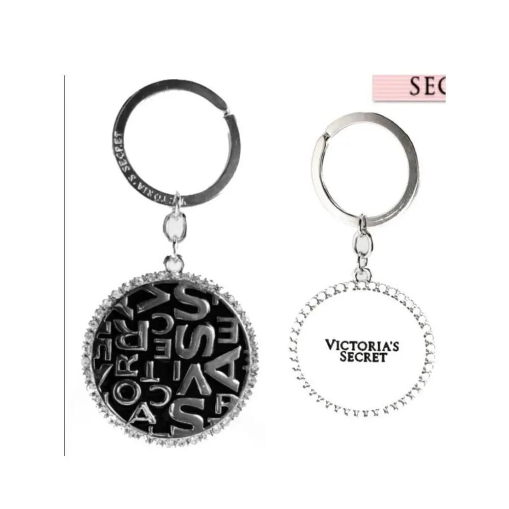 NWT Vintage Victoria's Secret Signature Keyring Keychain Silver Black logo all